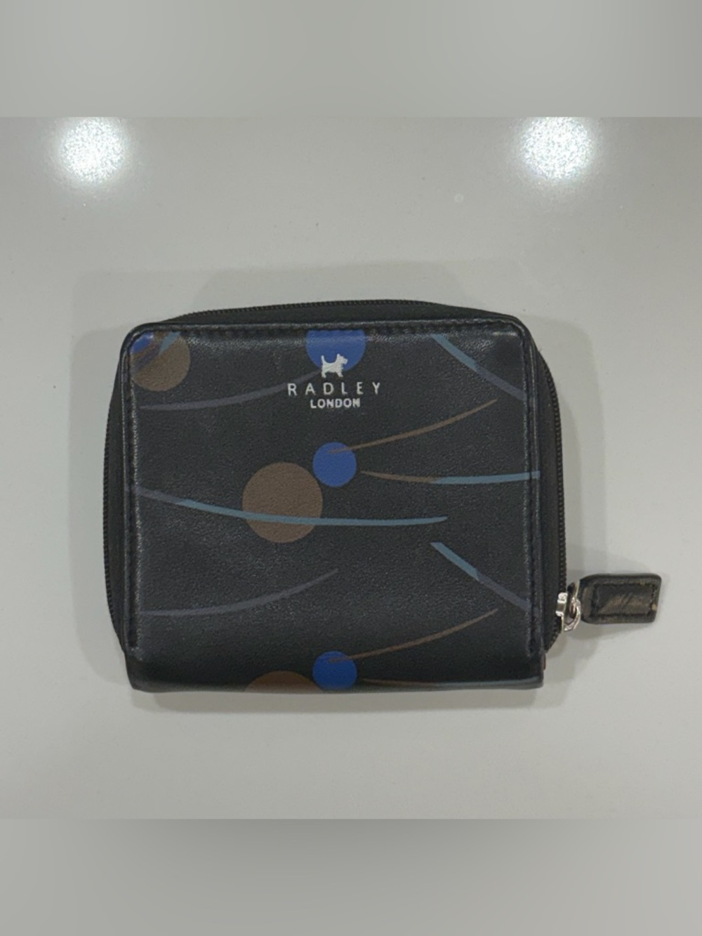 RADLEY LONDON Black Wallet with Blue and Brown Dot Pattern